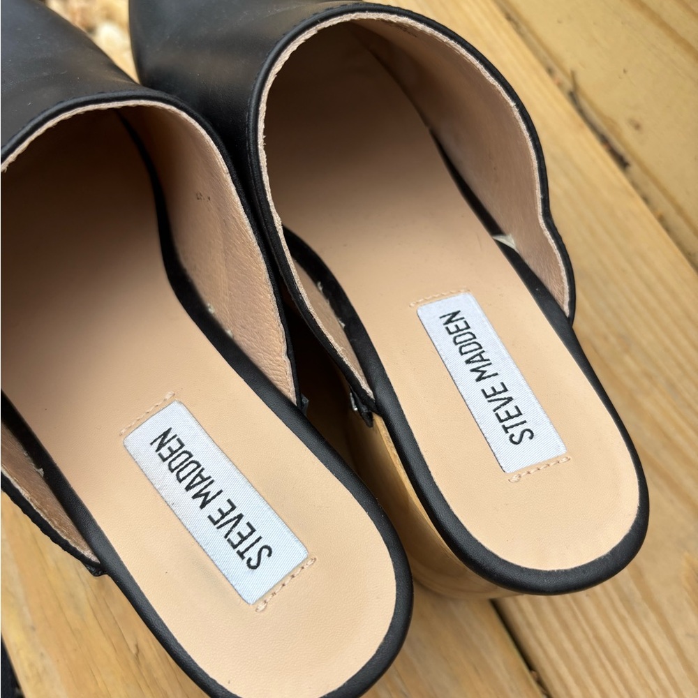 Steve Madden Black Brooklyn Clogs Mules Slides Boho Chic wooden bottom Size 8 - Picture 10 of 10